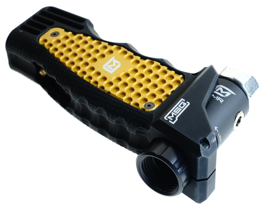 Mancraft Speedsoft Grip - MSG - Side view of black body with golden plates