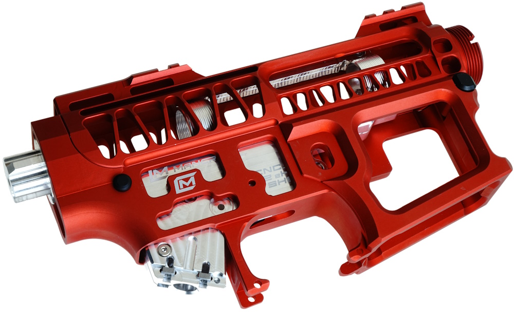 Mancraft E-HPA Gearbox Shells - Sivler gearbox in the red Mancraft receiver set